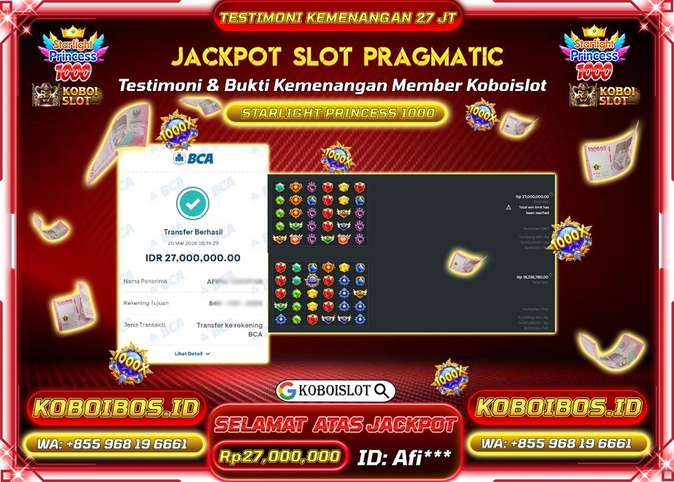 BUKTI KEMENANGAN ID Afi*** SLOT GACOR STARLIGHT PRINCESS 1000 Rp27.000.000,- LUNAS